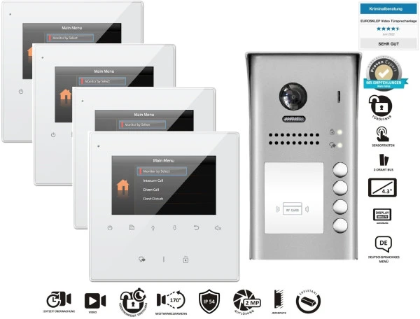 Videosprechanlage Set für 4Familienhaus ZD437+DT607ids4